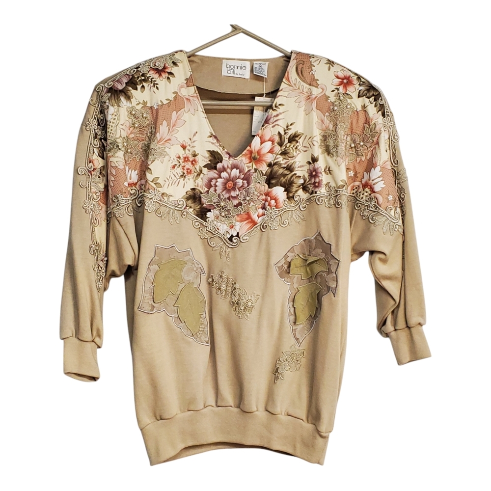 Vintage Bonnie And Billy By Holly Women's Size Med Floral Applique Top NWT